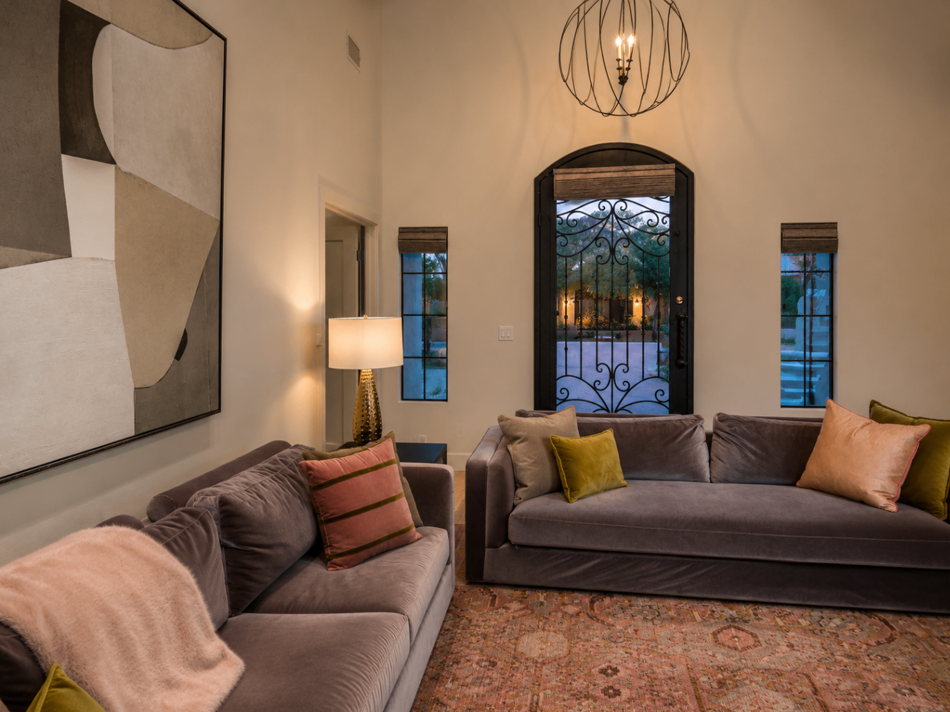 Caron Street, living room with iron entry gate