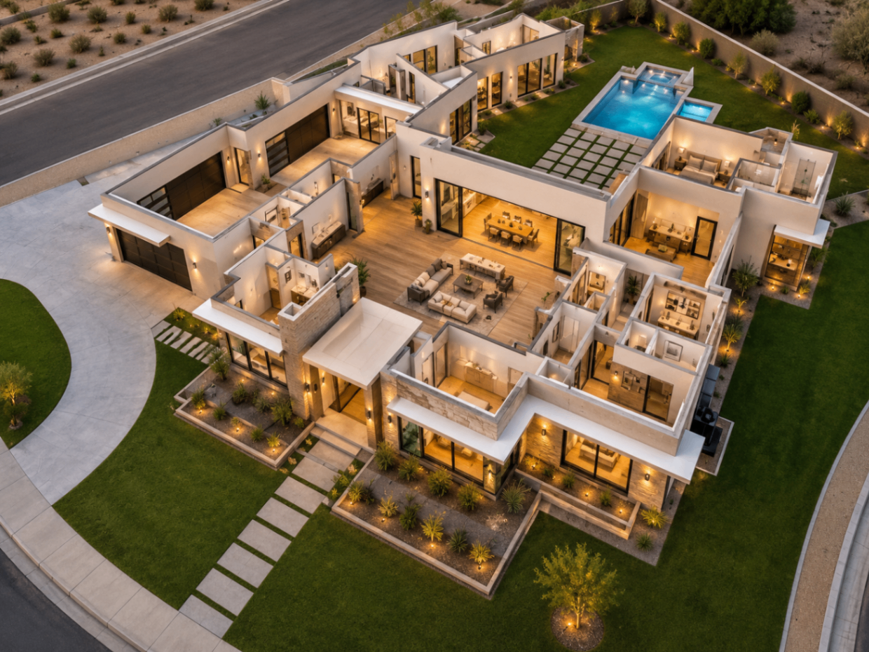 M1, aerial floorplan rendering of the proposed home