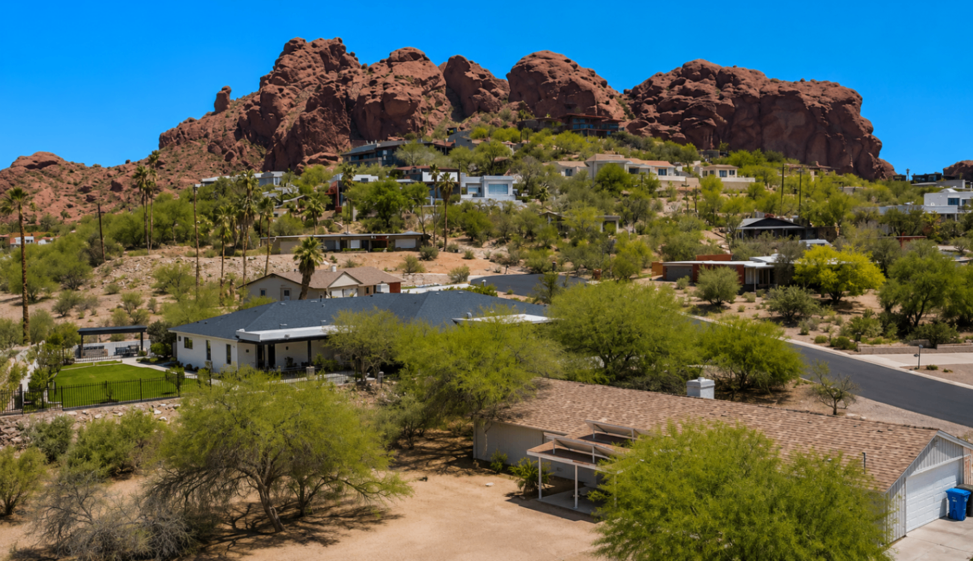 Mari on Camelback, aerial view of the lot with Camelback Mountain backdrop
