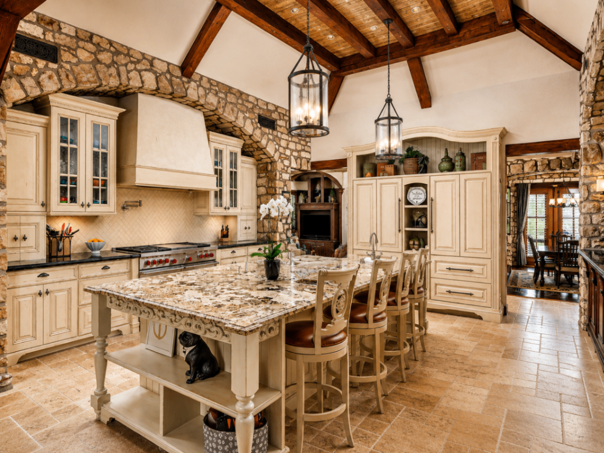 DC Ranch Villa, kitchen with stone arches and oversized island