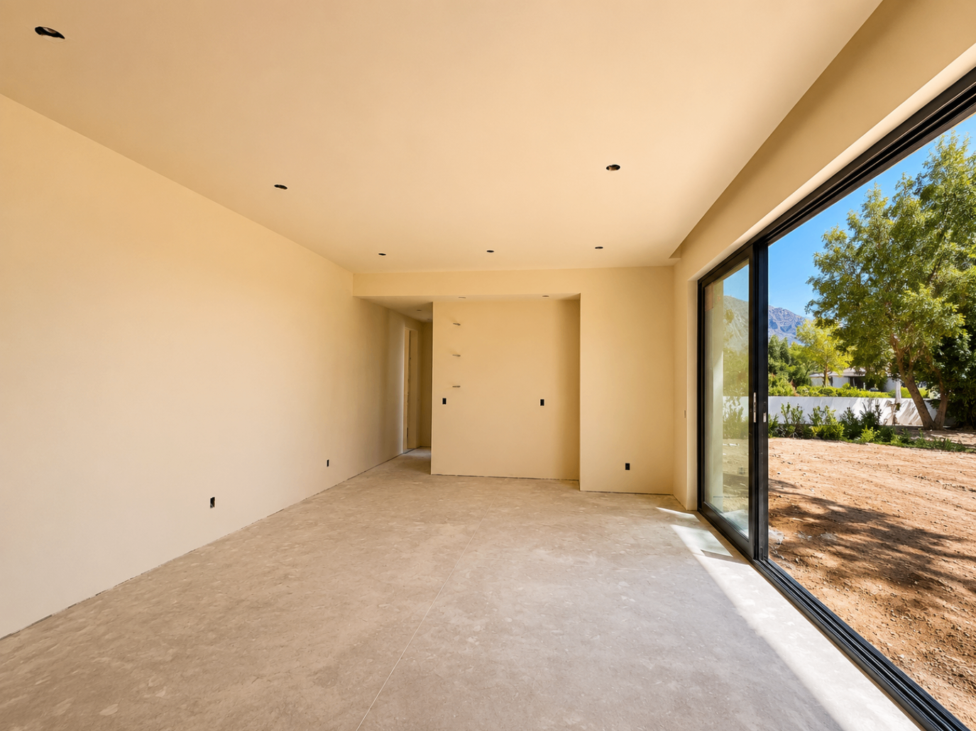 Camello, interior great room with slider to backyard