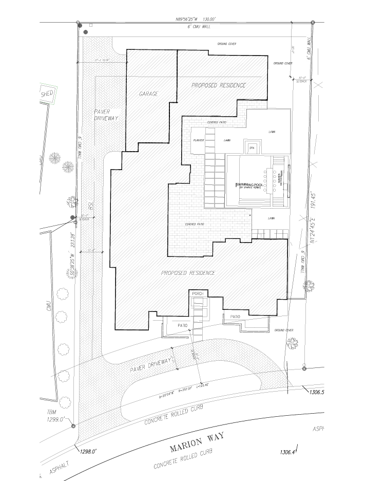 Mari on Camelback, architectural site plan showing residence, garage, pool, and driveway