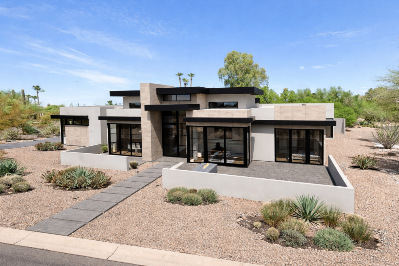 M1, completed modern exterior with desert landscaping